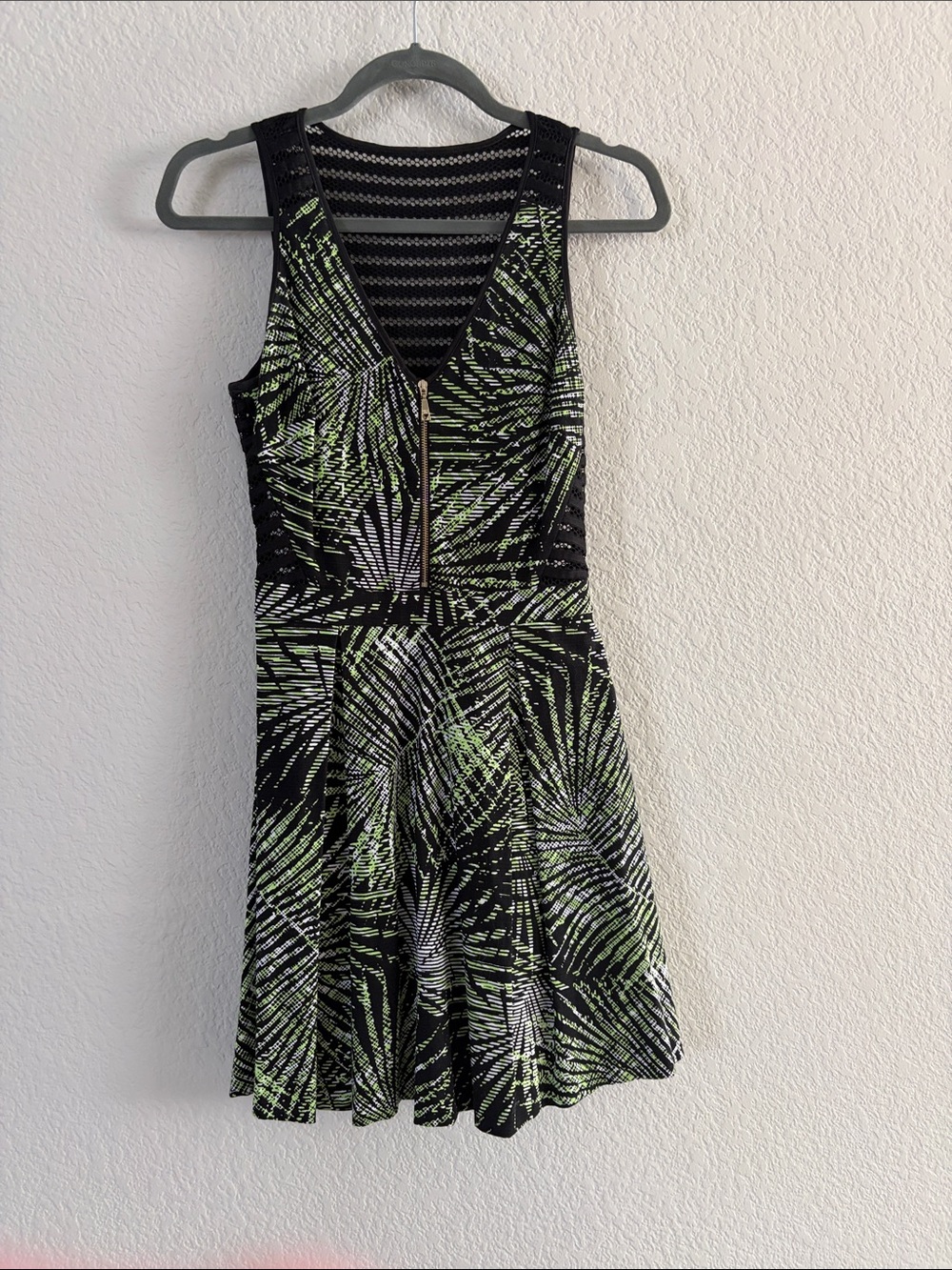 Guess Black Dress with Lime Green Palm-Print Accents